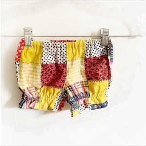 Vintage baby girls bubble shorts red yellow patchwork quilt handmade